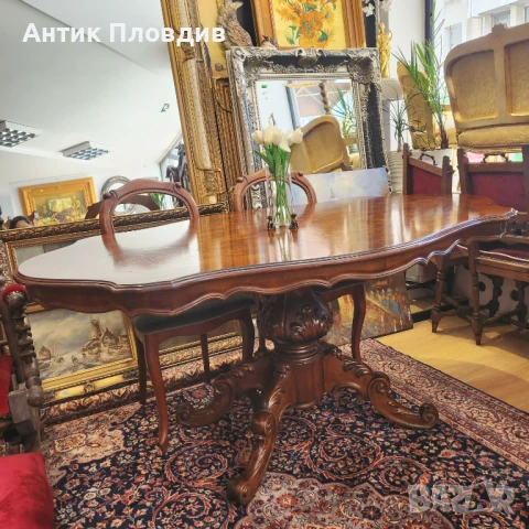 Антикварна маса в стил Луи Филип с масивна дърворезба, снимка 7 - Маси - 50470834