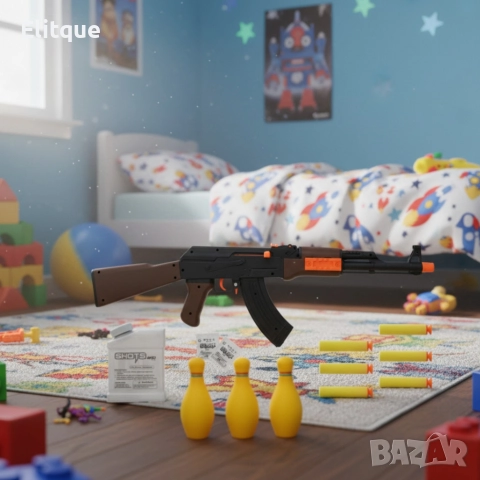 Играчка автомат AK-47 Калашников – 63 см, с меки патрони и мишени, снимка 6 - Други - 52820267