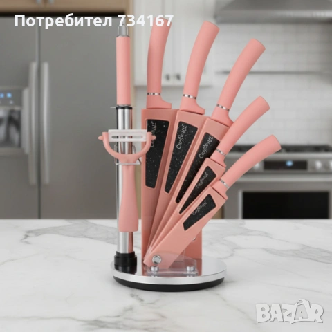 Комплект кухненски н о ж о в е 8 в 1 с въртяща се стойка Cheffinger за подредена кухня, снимка 2 - Аксесоари за кухня - 53196710