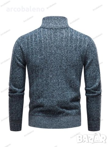 Мъжки ежедневен пуловер с V-образно деколте и цип със стояща яка, 3цвята, снимка 4 - Пуловери - 43148208