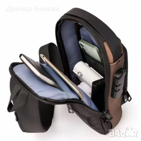 Мъжка чанта за през рамо Crossbody с USB зареждане, снимка 3 - Чанти - 53059978