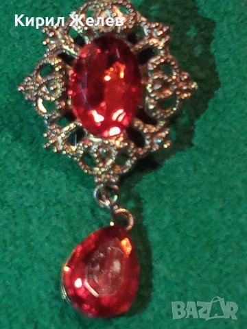 КРАСИВА АРТ-НУВО СТИЛ БРОШКА ПОЗЛАТЕНА с РУБИНИ КРИСТАЛИ 12381, снимка 3 - Други - 31247165