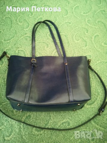 Дамска чанта от естествена кожа тъмно синя , снимка 3 - Чанти - 34737558