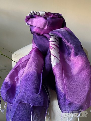 Лилав шал на бели цветя, снимка 8 - Шалове - 40794713
