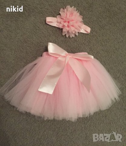 Светло бебешко розова туту пола пачка поличка лента с пандела за глава за бебе фотосесия фото декор, снимка 4 - Комплекти за бебе - 28158046