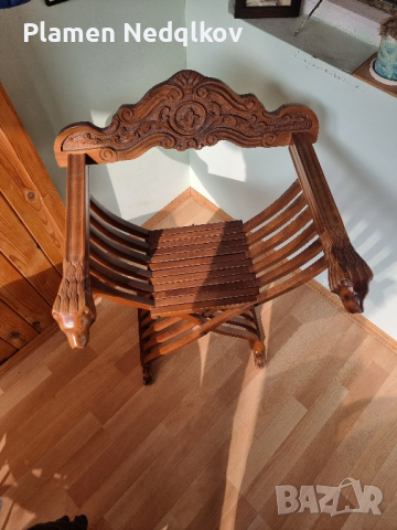 Продавам дървен стар стол тип ножица., снимка 4 - Столове - 44877603