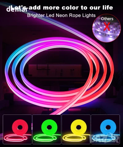Неонова въжена светлина Daymeet, 5M RGBICW LED лента, дистанционно, IP67, USB, снимка 2 - Лед осветление - 50474541