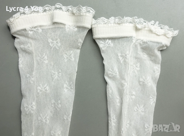 Бели ретро чорапи с ластик и ръб по дължината, снимка 2 - Дамски чорапи - 52459854