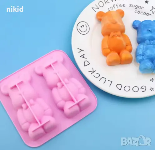 2 високи мечета мече силиконов молд форма фондан шоколад гипс сапун декор 