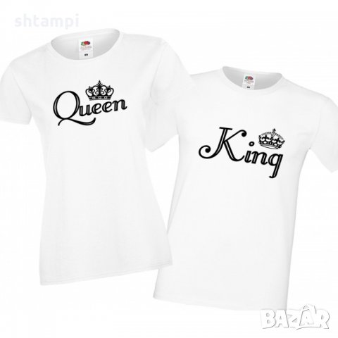 Комплект тениски за влюбени King Queen 2, снимка 2 - Тениски - 33012308