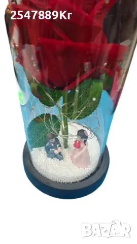 Вечна роза в стъкленица с LED осветление и влюбени фигурки, снимка 4 - Подаръци за жени - 48675017