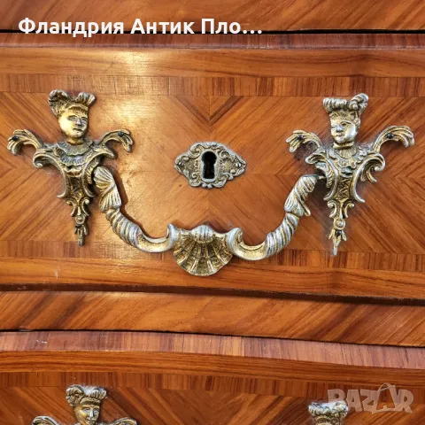 Античнен голям комод с мраморен плот и инкрустирани орнаменти, снимка 8 - Скринове - 48391808