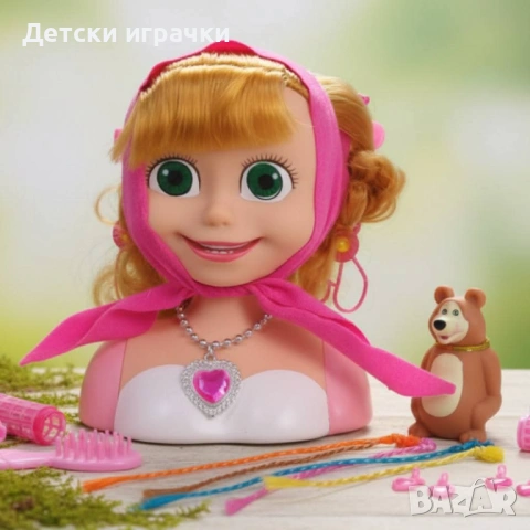 Кукла глава за прически Маша и мечока с аксесоари , снимка 2 - Кукли - 53039931