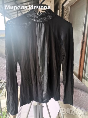 Дамска черна блуза с поло, снимка 3 - Блузи с дълъг ръкав и пуловери - 43072294