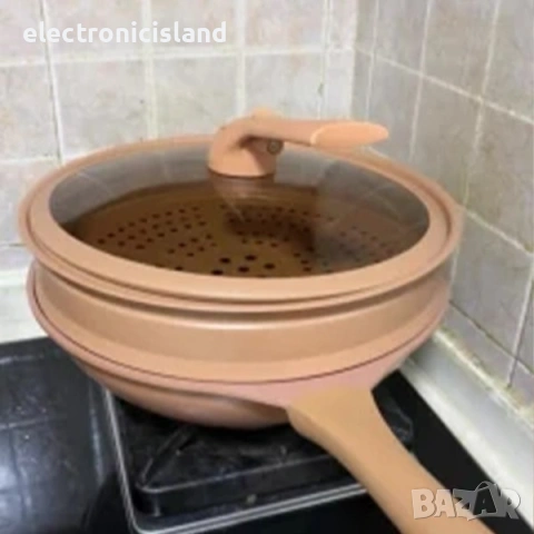 Уок Тиган 32 см, 8 в 1, керамично покритие MicroClay, пържене, варене, задушаване и готвене на пара, снимка 8 - Съдове за готвене - 53053440