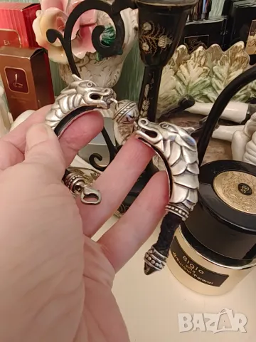 Изумителна  ръчно изработена сребърна гривна  дракони 67 гр, снимка 2 - Гривни - 50131902