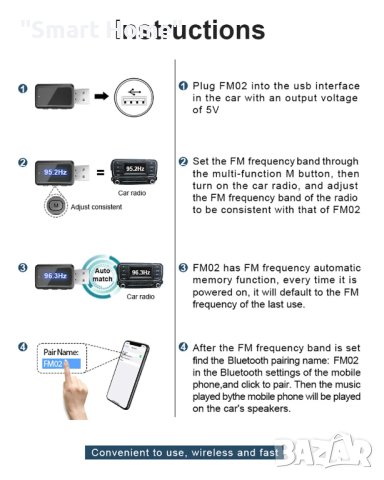 USB FM Tрансмитер с BT 5.3, снимка 7 - Аксесоари и консумативи - 43830156