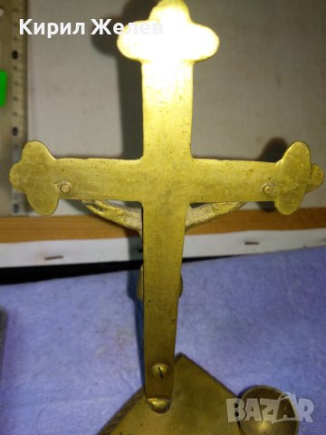Старо КРАСИВО МАСИВНО НАСТОЛНО БРОНЗОВО РАЗПЯТИЕ КРЪСТ с ДВЕ КАНДИЛЦА 42678, снимка 2 - Декорация за дома - 43827861
