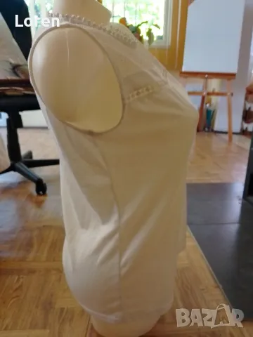 Бяла блузка с дантела отгоре, снимка 4 - Тениски - 50045565