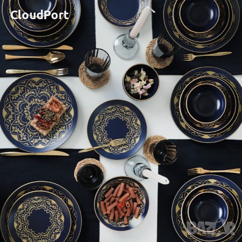 ПЪЛЕН СЕРВИЗ ЗА МАСА, KERAMIKA, GOLD, 24 ЧАСТИ, КЕРАМИКА, ЖЪЛТО/ СИН, снимка 4 - Сервизи - 43582732