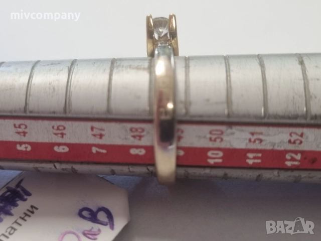 Златен пръстен с диамант 3.28гр.14к(бяло и жълто злато) със сертификат , снимка 5 - Пръстени - 51184498