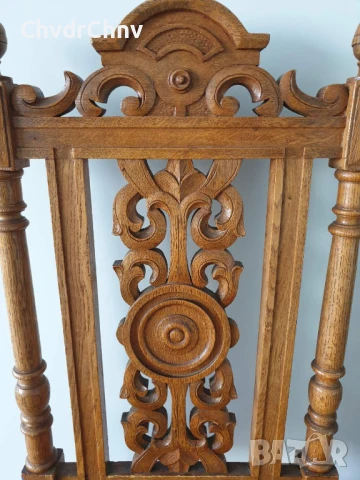 100см дърворезба/2бр чифт стари ретро дървени столове с релефни седалки, снимка 2 - Столове - 50727480