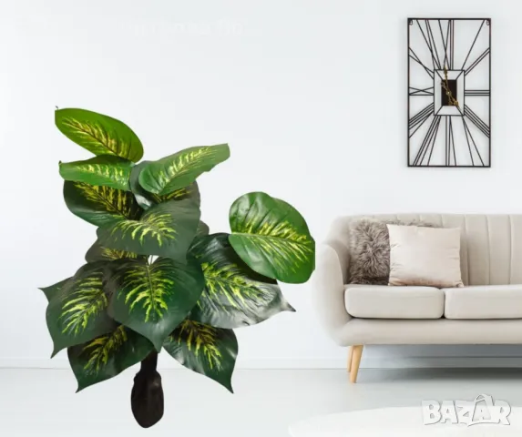 Изкуствено декоративно растение с шарени зелени листа ,1 метър, снимка 3 - Декорация за дома - 49816030