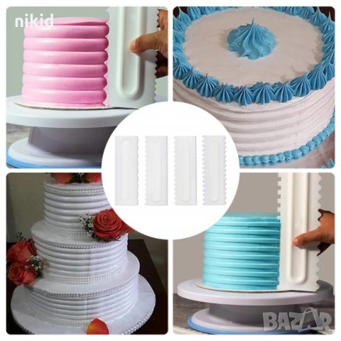 4 вида Текстурна шпатула за релеф линии зебра вълни уред пластмасов двустранен Голям скрапер, снимка 2 - Аксесоари за кухня - 33677090