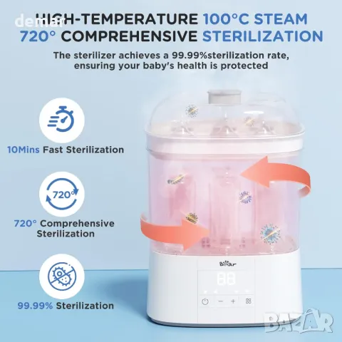 Bear електрически парен стерилизатор и сушилня за бебешки шишета, 2 нива, HEPA филтрация, снимка 3 - Стерилизатори - 50399495