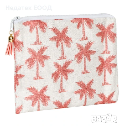 Несесер за таолетни принадлежности с дизайн на палми, Бял - Розов, 23x17см.