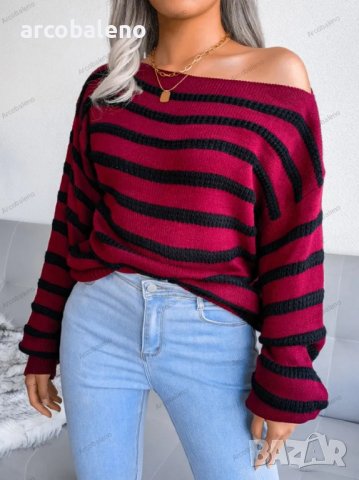 Дамски свободен пуловер с права яка и отворени рамена, 3цвята - 023, снимка 11 - Блузи с дълъг ръкав и пуловери - 39378500