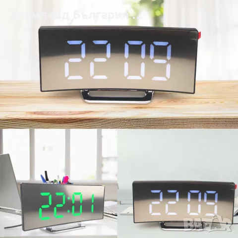 Настолен дигитален огледален часовник с LED цифри, термометър и аларма, снимка 3 - Други - 50272547