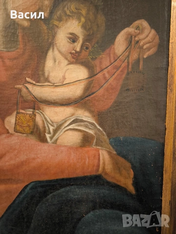 Стара религиозна картина – Богородица с Младенеца, снимка 7 - Картини - 53007429