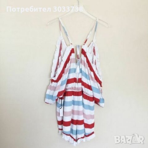 Нов Lovers + Friends Летен Гащеризон Къс Ръкав Падащо Рамо Размер XL, снимка 3 - Гащеризони - 32461925