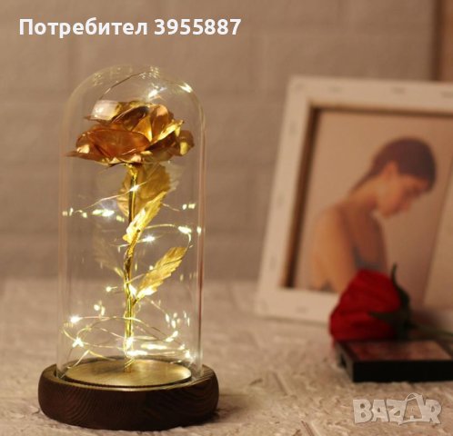 Вечна роза в стъкленица с LED светлина, снимка 3 - Декорация за дома - 43971467
