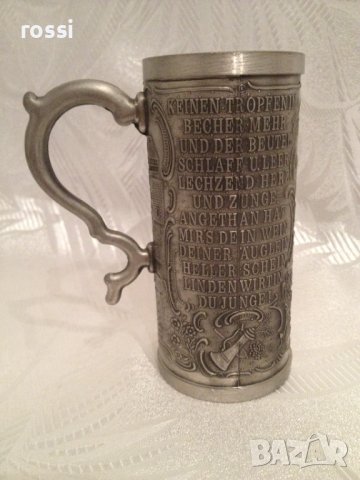 Старинна немска калаена чаша серия "Lindenwirthin" лична колекция нова, снимка 4 - Антикварни и старинни предмети - 43037532