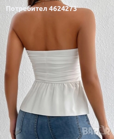 Бял кроп топ потник без презрамки гол гръб, снимка 2 - Потници - 52069490