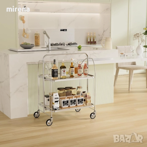 Мобилна сгъваема количка за сервиране, 2-етажна, закалено стъкло 302, снимка 6 - Маси - 51977552