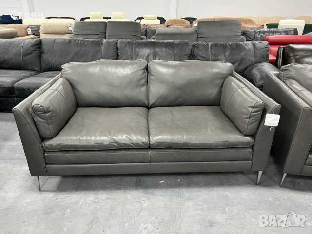 Сиви кожени дивани тройка и двойка - естествена кожа, снимка 5 - Дивани и мека мебел - 37219148