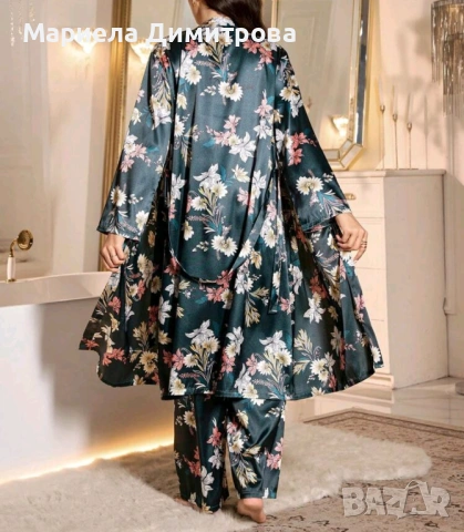 Дамска сатенена пижама от 3 части, снимка 2 - Пижами - 53592401