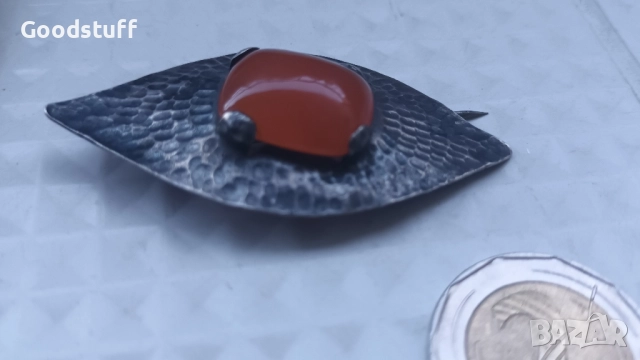 Сребърна, карнеол, брошка в стил арт нуво, ръчна изработка , снимка 7 - Други - 51773049