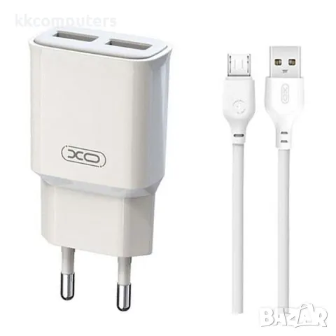 Зарядно/Адаптер 220V / XO-L92C 2.4A / 2xUSB QC 3.0 / + USB - Micro-USB Кабел / Бял / Баркод : 456421, снимка 1 - Резервни части за телефони - 47732716