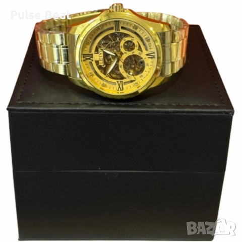 Златист мъжки часовник LEIYI с модерен дизайн циферблат, снимка 4 - Мъжки - 52055527