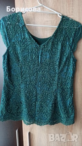 Стилна дантелена блуза в зелен цвят, снимка 2 - Корсети, бюстиета, топове - 32289917