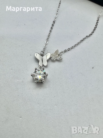 Сребърно колие с мойсанит (диамант) 1 карат, снимка 8 - Колиета, медальони, синджири - 52618647