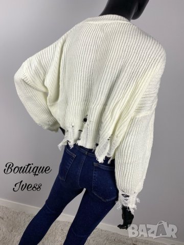 Дамски накъсан къс пуловер 5 цвята , снимка 6 - Блузи с дълъг ръкав и пуловери - 38669424