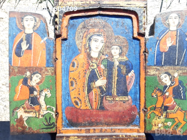 Домашна Стара Икона Триптих, снимка 7 - Икони - 52119122