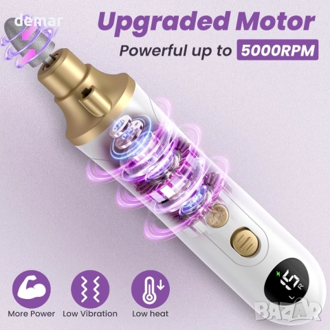 Електрическа безжична пила за нокти с 15 скорости и LED светлина, снимка 4 - Други - 51786172