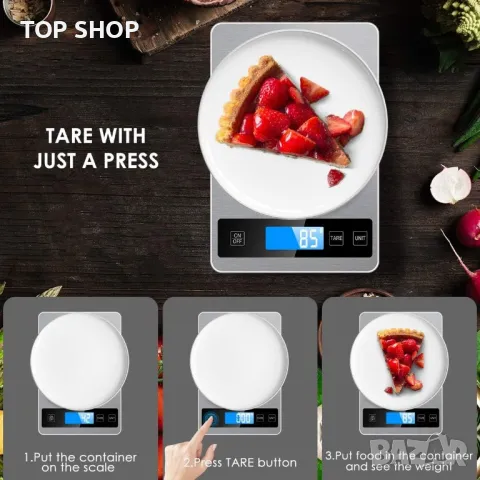 Акумулаторна кухненска везна 15 кг Лед с иноксово покритие, снимка 4 - Електронни везни - 49132738