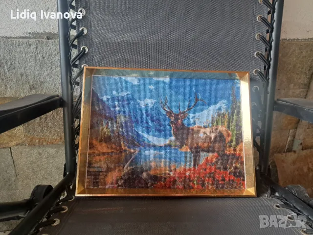 Диамантен гоблен елен-готов и рамкиран, снимка 2 - Гоблени - 50246789
